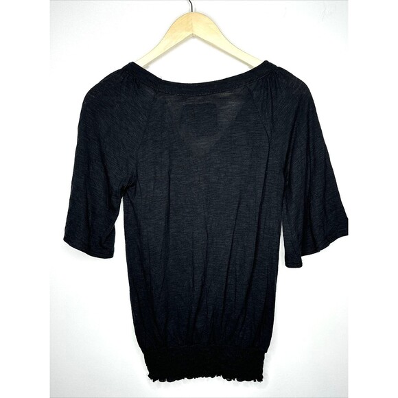 Mudd Shirt Top Juniors MEDIUM BLACK Knit Short Sleeve Cinched Bottom - Picture 2 of 6